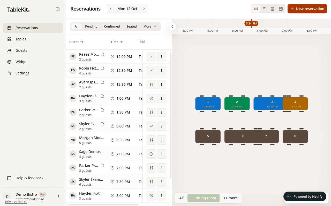 TableKit reservation book